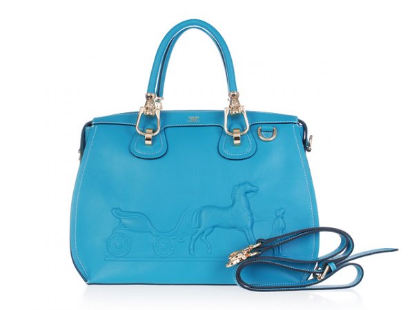 Hermes 2013 Horse Draw Carriage Embossed Skyblue Gold